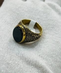 Men's Gold Plated Stainless Steel with Black Oval Stone Ring | Black Beauty Gold-Finished Ring with Oval Gemstone | Midnight Elegance